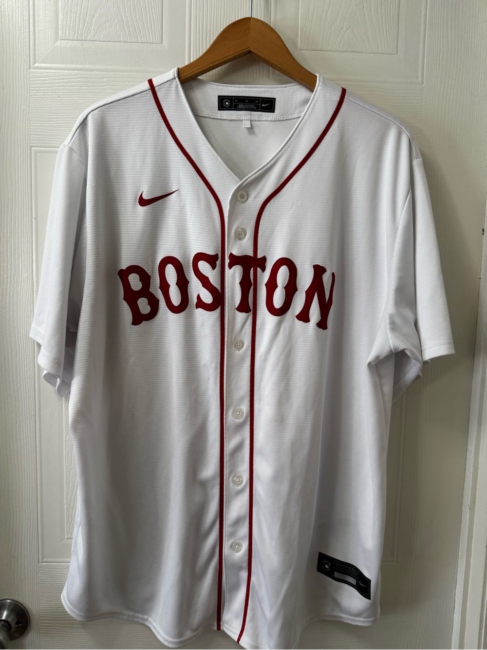 Nike White and Red Boston Baseball Jersey